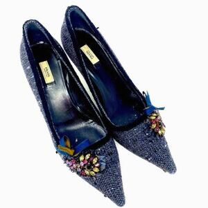 Prada Tweed Embellished Kitten Heels with Rhinestones & Bow Size 7